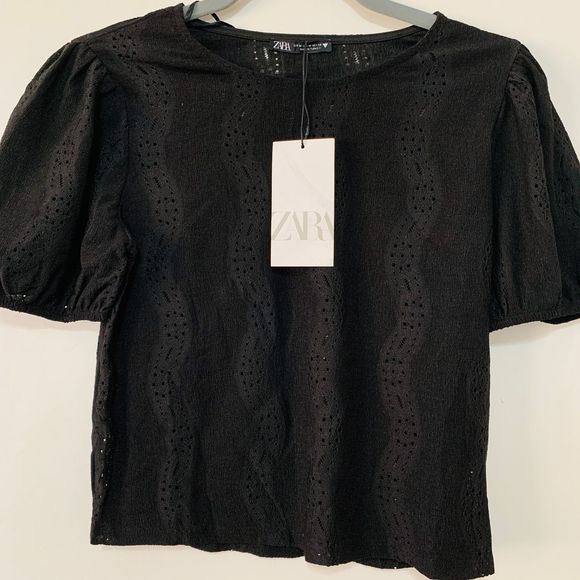 Zara Tops - ZARA,short sleeve crochet detail knit top
